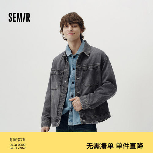 森马复古潮酷牛仔宽松翻领夹克男