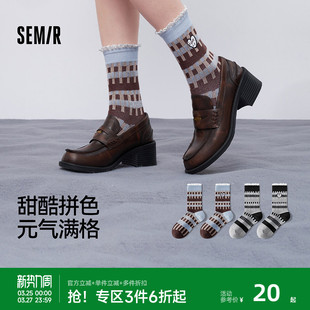 长袜 女生棉袜花边格子复古学生个性 森马袜子女中筒2025新款 秋冬季