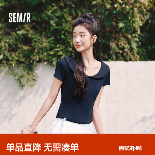 森马娃娃领正肩纯色短款POLO衫女