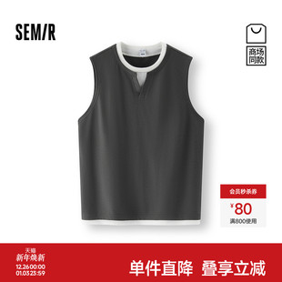 无袖 森马针织背心男韩系拼接假两件坎肩2025夏新款 t恤 商场同款