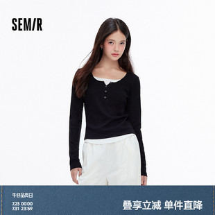 顯瘦內搭弧形下擺拼接假兩件上衣秋季 可外穿氣質 女修身 森馬打底衫