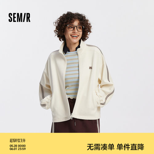 森马学院风立领肌理抽绳外套女