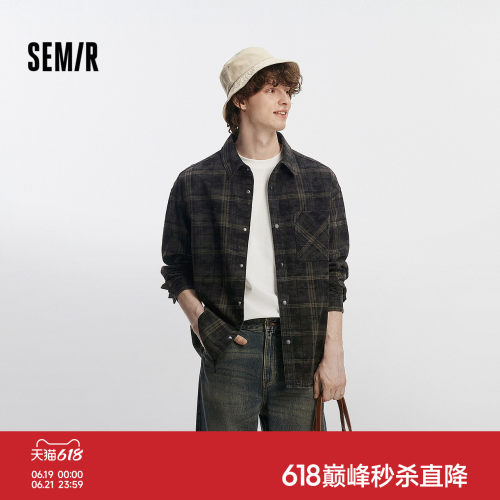 森马复古牛仔宽松翻领长袖衬衫男