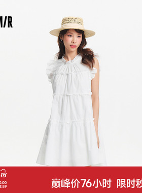 森马连衣裙女夏季小飞袖木耳边蛋糕裙俏皮少女感甜美可爱温柔短裙