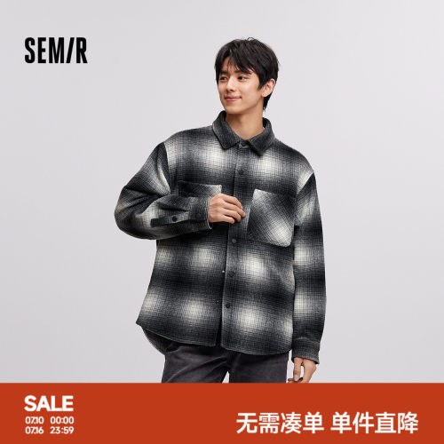 森马复古格纹夹克质感毛呢外套男