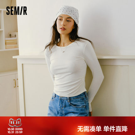 森马长袖T恤女冬14%羊毛发热抓毛2025新款纯色小心机修饰身材曲线