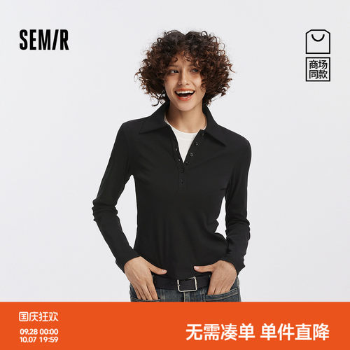 森马显瘦纯色正肩修身POLO衫女