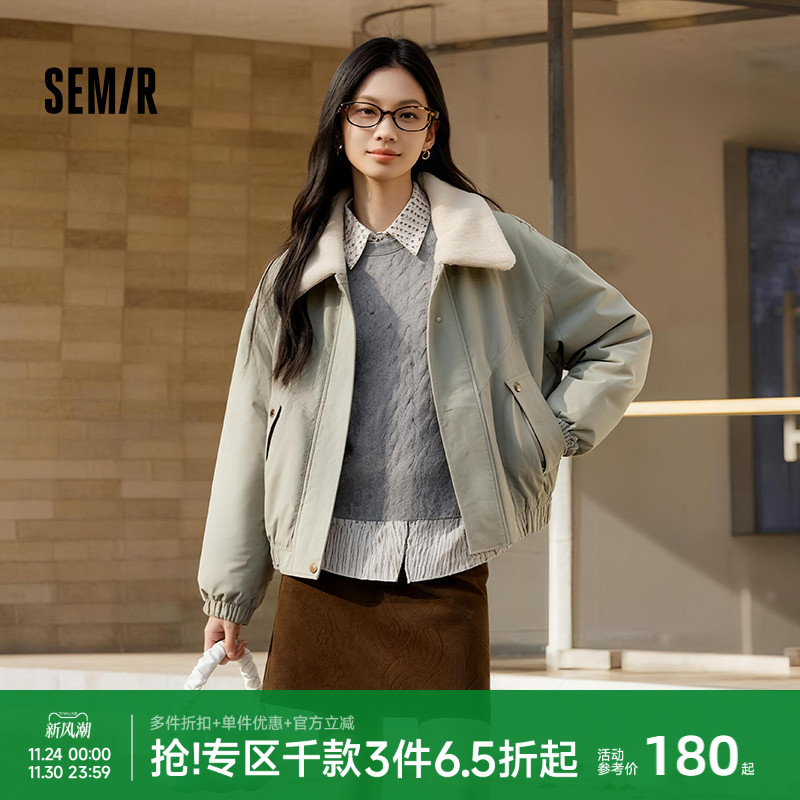 森马外套女冬季夹棉仿羊羔毛翻领oversize磨毛2025新款巴恩风夹克