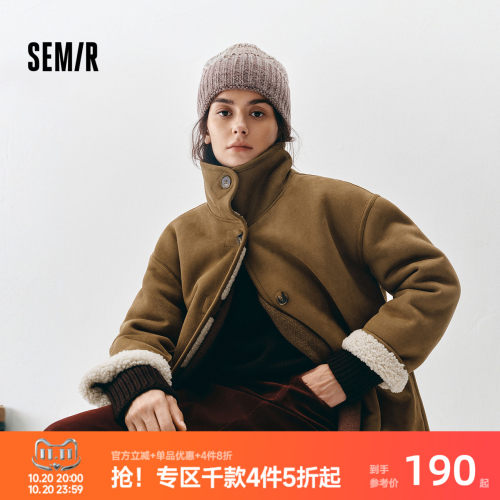 森马仿麂皮毛绒两面穿中长外套女