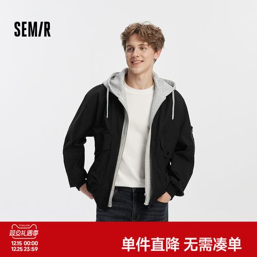 宽松夹克 假两件连帽外套 叠穿效果