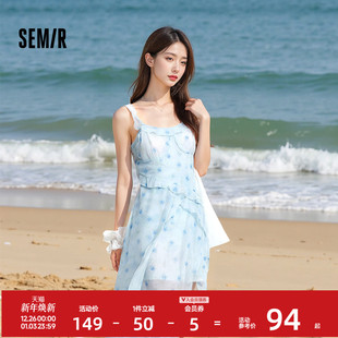 light 森马连衣裙女荷叶边2025新款 吊带碎花雪纺裙浅春系Dress