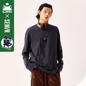 [罗小黑]森马T恤男冬季纯棉潮流学生校园体恤休闲运动风宽松版型