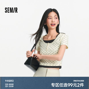假两件紧身衣服小个子 森马短袖 T恤女短款 蝴蝶结甜美2025夏季 新款