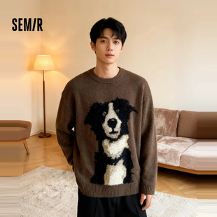 胡可推荐 2025新款 森马毛衫 仿貂毛小狗提花针织衫 慵懒 男冬季