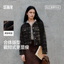 森马牛仔外套女短款 森柔牛仔 翻领做旧衣服秋复古夹克小个子街头