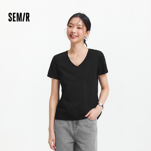 涼感T 抗菌V領(lǐng)上衣基礎(chǔ) T恤女吸濕速干正肩百搭2025夏新款 森馬短袖