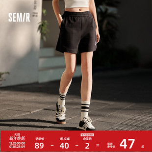 宽松质感短裤 森马休闲裤 夏季 黑色运动裤 女生百搭 女刺绣开叉直筒裤