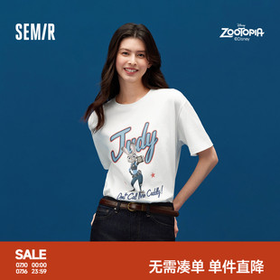 森马疯狂动物城短袖T恤女夏季卡通印花落肩宽松个性女生炸街上衣
