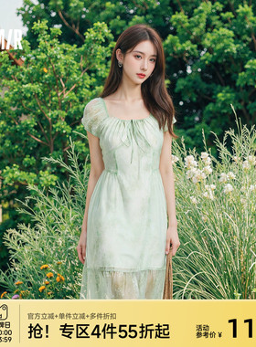 森马连衣裙女U领雪纺2025夏新款碎花裙浪漫浅春系Dress in light
