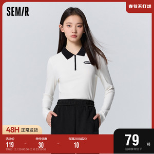 森马POLO衫女短款撞色上衣小个子冬季时尚潮流字母针织衫气质百搭
