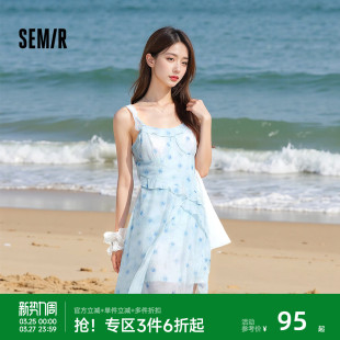 light 森马连衣裙女荷叶边2025新款 吊带碎花雪纺裙浅春系Dress