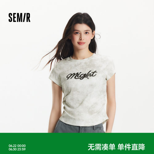 森马刺绣蜡染修身短款短袖T恤女