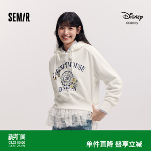 森马迪士尼合作系列卫衣女春短款 设计感上衣 图案宽松连帽复古个性