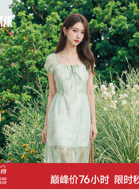 森马连衣裙女U领雪纺2025夏新款碎花裙浪漫浅春系Dress in light