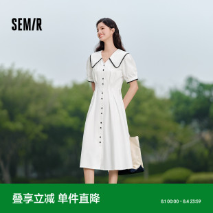 森马连衣裙女纯棉2024新款 白色长裙 夏季 粉色学院风温柔裙子女款