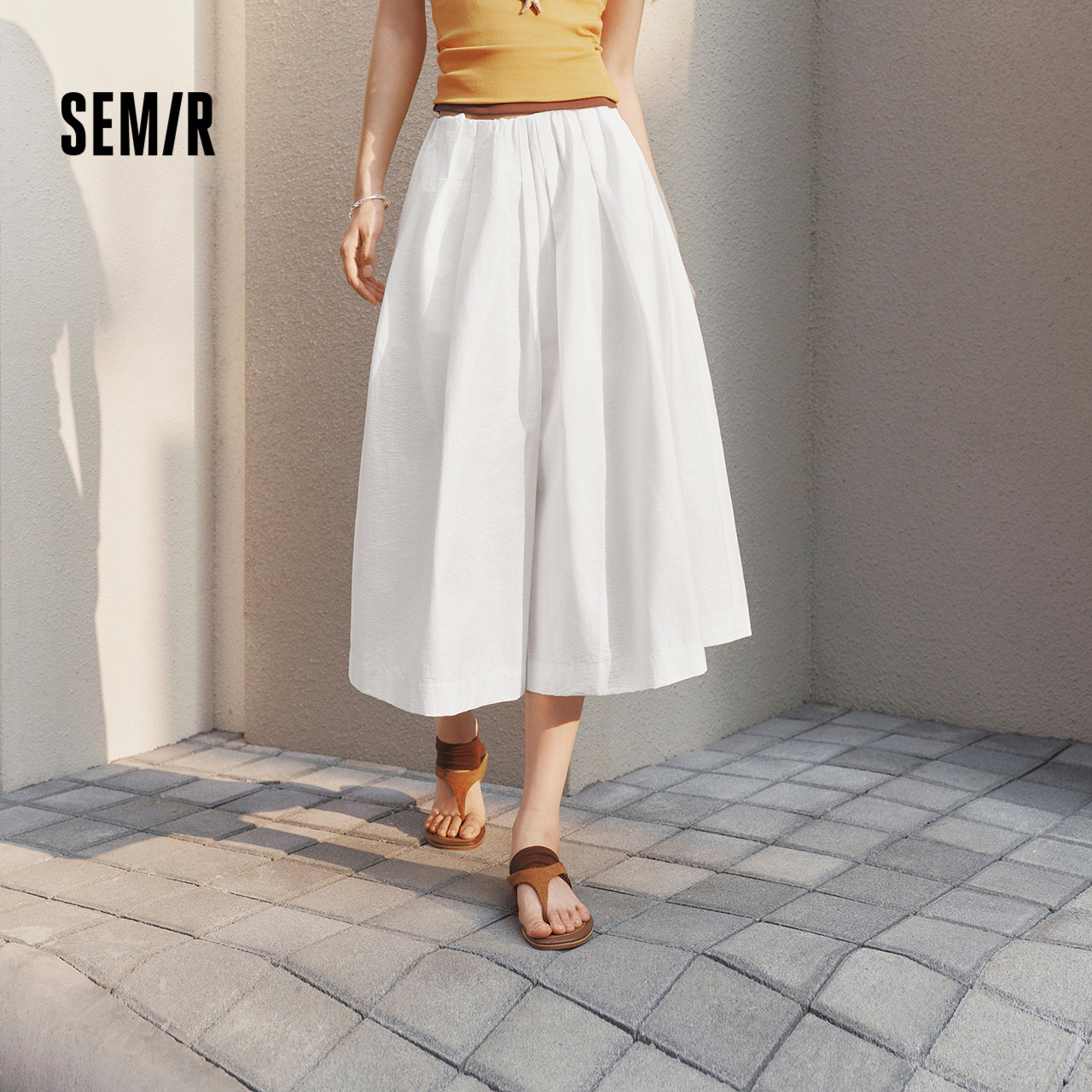 森马休闲裤女夏季肌理褶皱八分阔腿裤纯色2026新款百搭松弛感裙裤