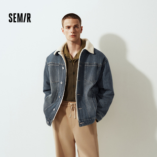 森马街头复古做旧仿羊羔毛翻领夹克牛仔棉服外套 李佳琦直播间