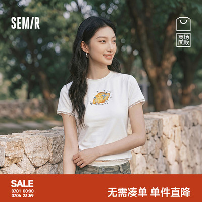 森马镂空蝴蝶结短款短袖T恤女