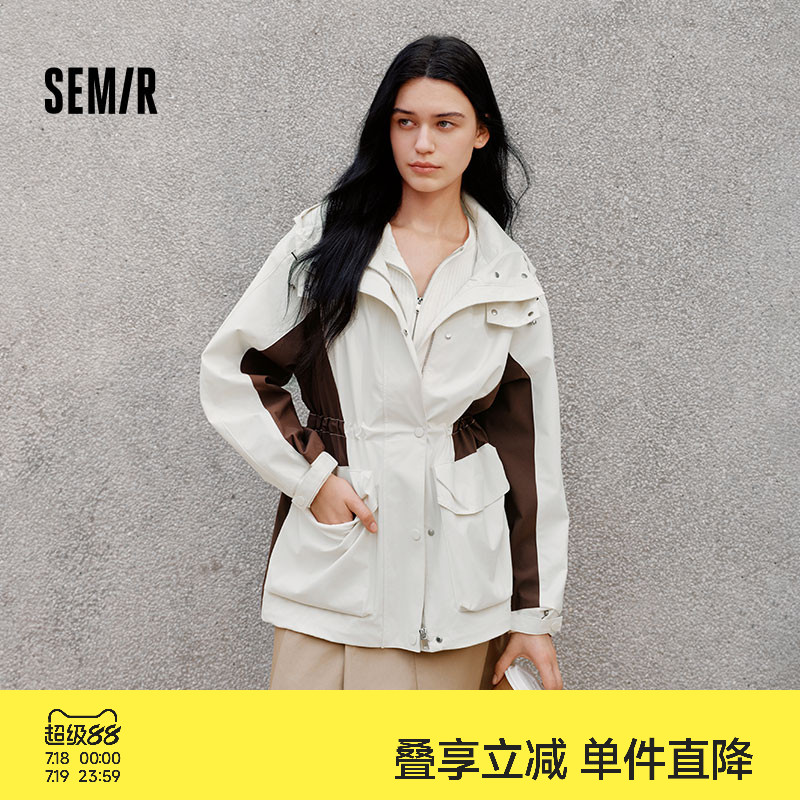 森马三防防风拼色中长款外套女