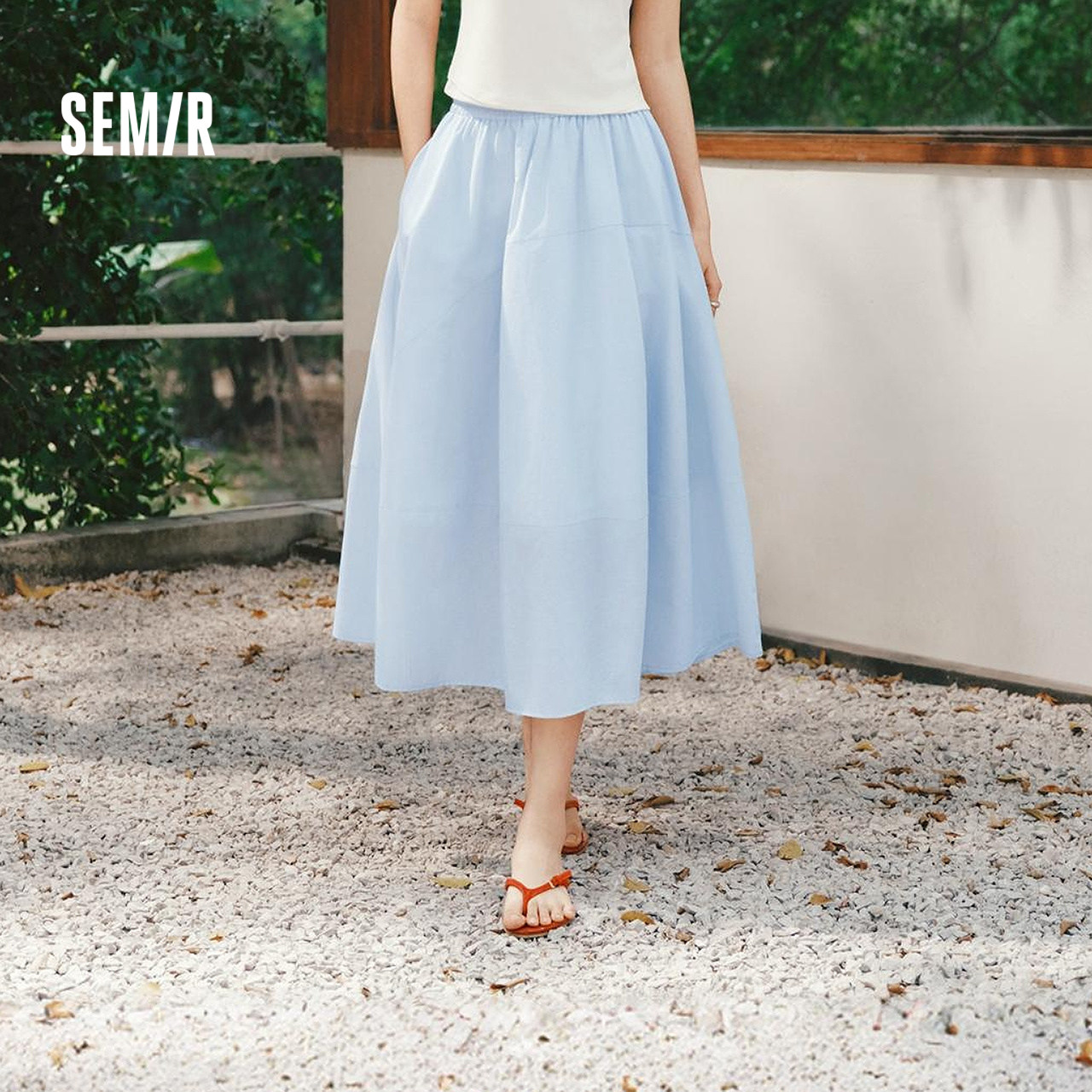 森马半身裙女夏高腰拼接分割肌理纯色2026新款松弛感慵懒垂感长裙