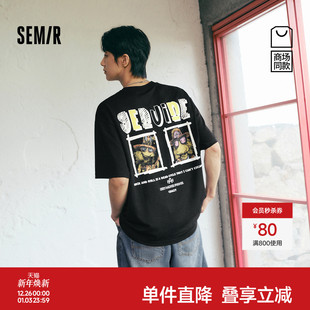 2025新款 商场同款 涂鸦风宠物印花夏装 T恤男美式 绣花上衣 森马短袖