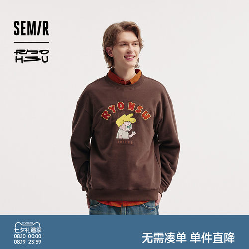 森马宽松时髦印花绣花情侣卫衣男