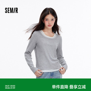 秋装 森马打底衫 女修身 显瘦内搭可外穿拼接假两件上衣长袖 百搭 时尚