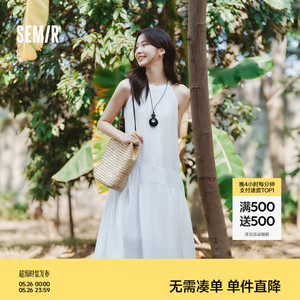 森马度假挂脖两穿肌理连衣裙女