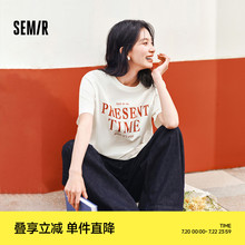 森马短袖T恤女中长款纯棉衣服个性休闲风夏季宽松字母套头衫潮流