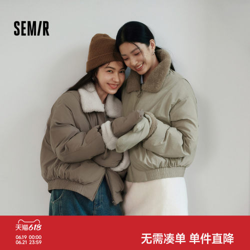 森马毛绒翻领手套宽松肌理棉服女