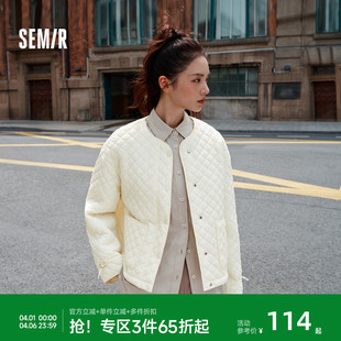 森马棉服女肌理菱格内搭宽松慵懒风2025冬季 抽绳轻薄棉衣百搭 新款