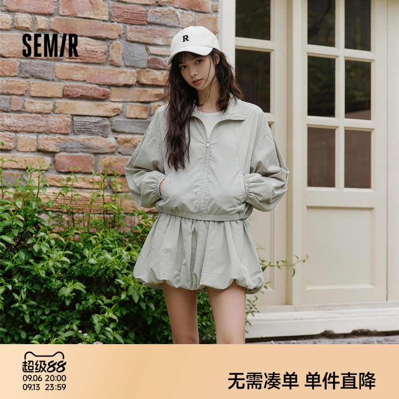 森马轻薄短外套花苞短裙套装女										