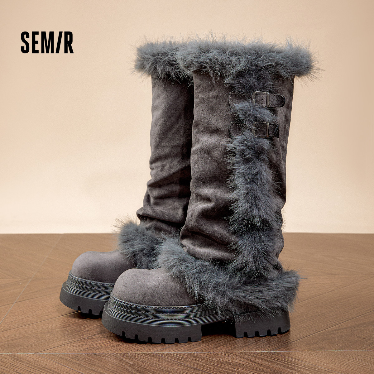 Semir新款长筒加绒防寒雪地靴女