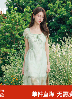 森马连衣裙女U领雪纺2025夏新款碎花裙浪漫浅春系Dress in light