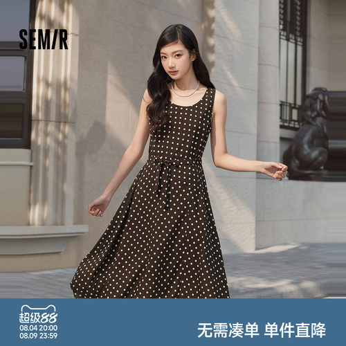 森马复古无袖雪纺波点连衣裙女