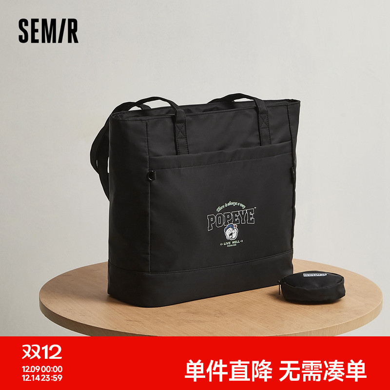 森马托特袋男大力水手联名时尚撞色印花单肩包情侣潮流韩系大容量