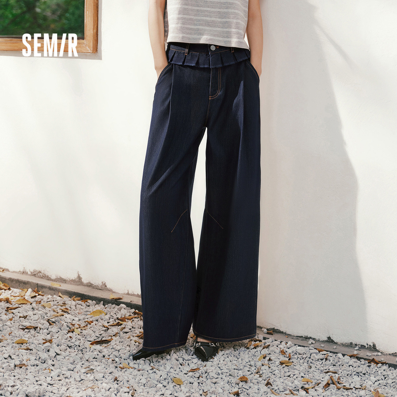 森马牛仔裤女春季百褶花边宽松长裤2026新款设计感甜酷小众阔腿裤