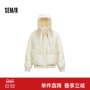 [商场同款]森马羽绒服女oversize潮流2024冬新款连帽拼接外套时尚