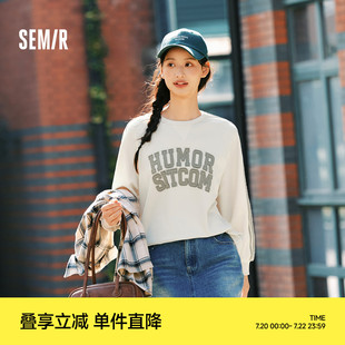 潮流春時尚 森馬衛(wèi)衣女中長款 插肩袖 寬松撞色個性 字母上衣街頭潮酷