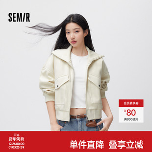 森马外套女春季落肩宽松大翻领夹棉夹克盐系慵懒潮酷高街时尚上衣